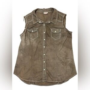Mossimo Pearl Snap Shirt Womens Size XL Age‎ Dyed Distressed Sleeveless Top Vest